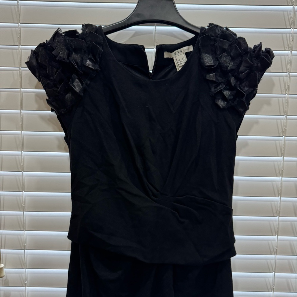 MNG by Mango Black Sheath Dress with Cap Flutter Sleeves